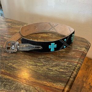 Angel ranch Black leather and Turquoise Western Belt